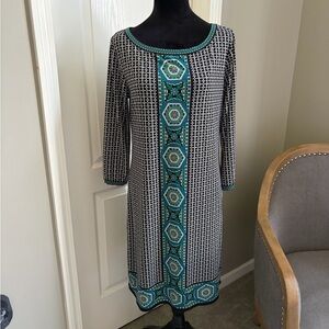 Max Studio Black and Teal Long Sleeve Dress